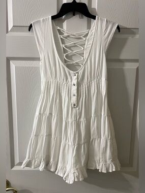 Urban Outfitters White Lace-Up Tiered Romper